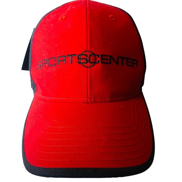 Sports Center Dad Hat Red Black Ball Cap Adjustable Slide Strap Logo Gift - Picture 1 of 9